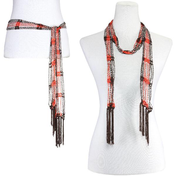 Wholesale Scarves/Sash - Shanghai Beaded - Team Spirit* Cleveland (Brown-Orange w/ Silver Beads) - 