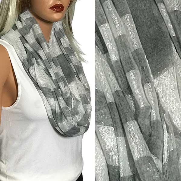 Wholesale 4041 - Lurex Stripe Infinity Scarves Grey  - 