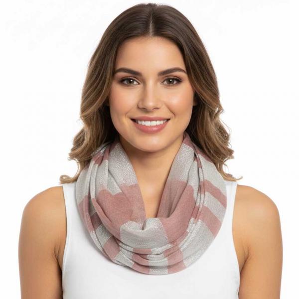 wholesale 4041 - Lurex Stripe Infinity Scarves Dusty Pink - 