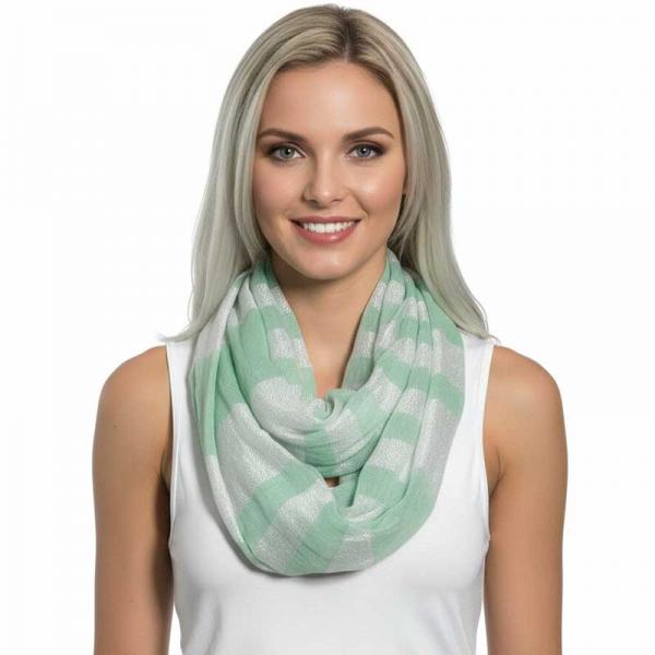 wholesale 4041 - Lurex Stripe Infinity Scarves Light Green - 