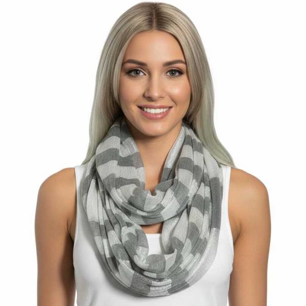 wholesale 4041 - Lurex Stripe Infinity Scarves Grey  - 