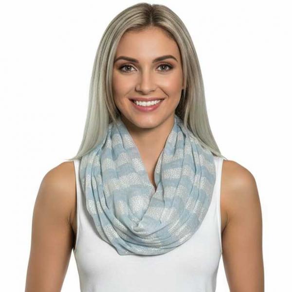 wholesale 4041 - Lurex Stripe Infinity Scarves Light Blue - 
