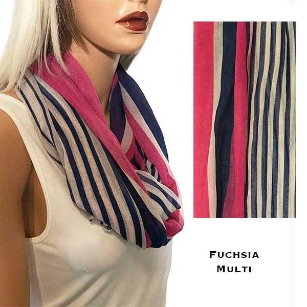 wholesale 3328 - Multi Stripes Infinity Scarves Fuchsia Multi - 