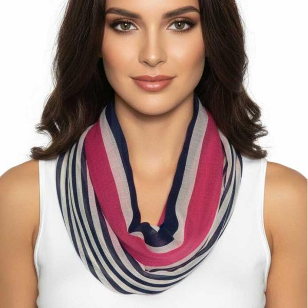 wholesale 3328 - Multi Stripes Infinity Scarves Fuchsia Multi - 