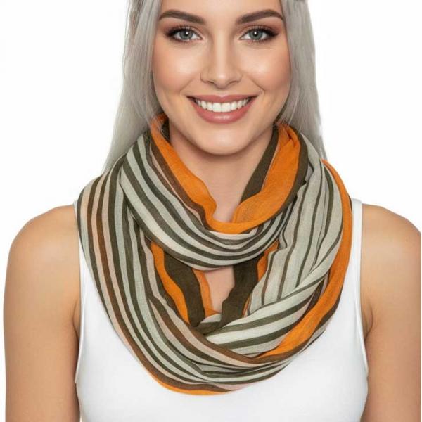wholesale 3328 - Multi Stripes Infinity Scarves Orange Multi - 