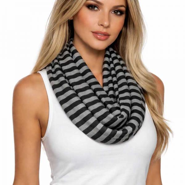 wholesale 3329 - Striped Summer Infinity Scarves Black/Grey - 