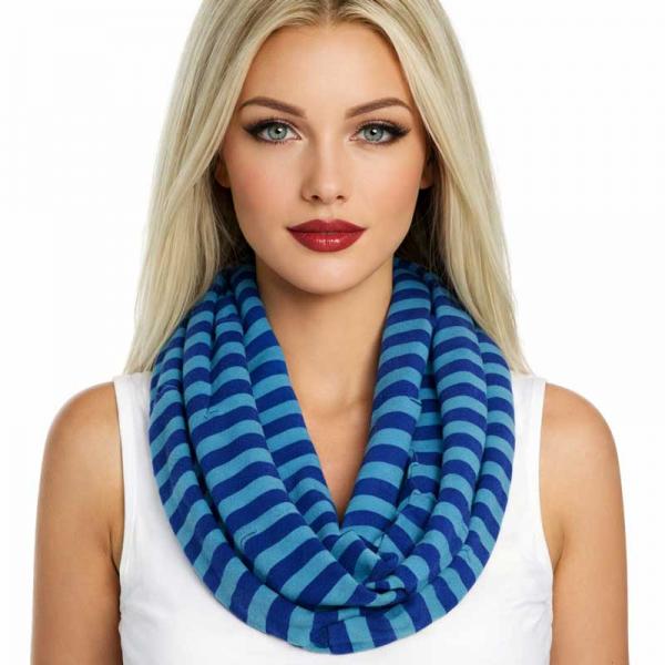 wholesale 3329 - Striped Summer Infinity Scarves Blue Two Tone - 