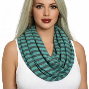 3329 - Striped Summer Infinity Scarves Mint/Grey - 