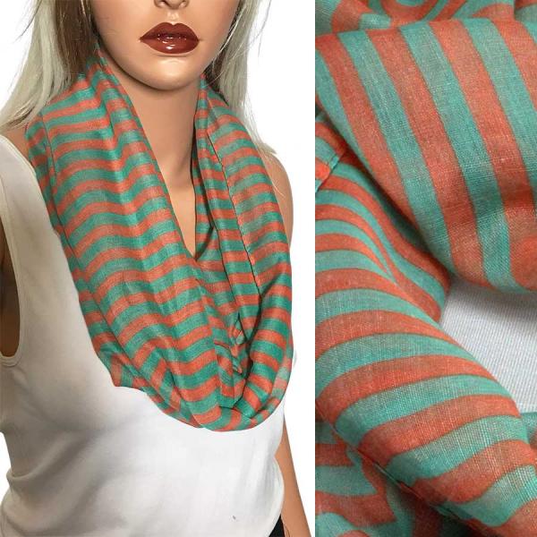 wholesale 3329 - Striped Infinity Scarves Orange/Green - 