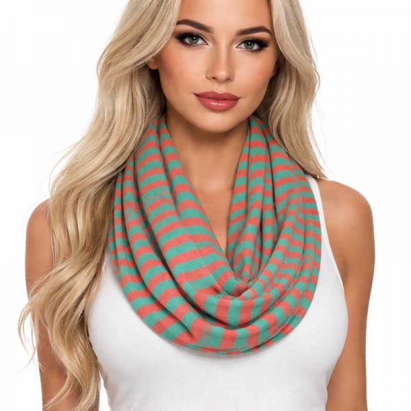 wholesale 3329 - Striped Summer Infinity Scarves Orange/Green - 