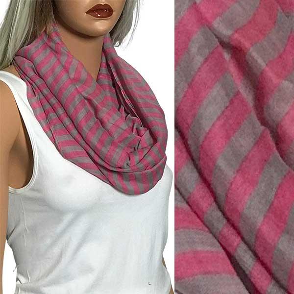 3329 - Striped Infinity Scarves Pink/Grey - 