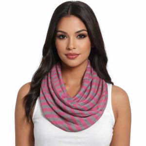 3329 - Striped Summer Infinity Scarves Pink/Grey - 