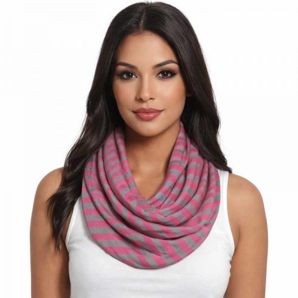 wholesale 3329 - Striped Summer Infinity Scarves Pink/Grey - 