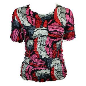 2074 - Satin Petal Shirts - Short Sleeve Pop Art - Red - One Size Fits Most