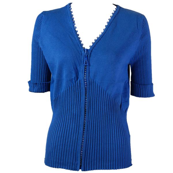 Wholesale 074 Red, White and Blue - US Flag Diamond Zipper Knit Sweater Half Sleeve - Royal - One Size Fits  Most