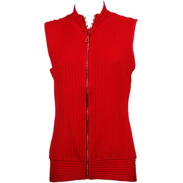 Wholesale 074 Red, White and Blue - US Flag Diamond Zipper Knit Sweater Vest - Red - One Size Fits Most