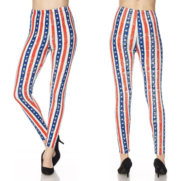 074 Red, White and Blue - US Flag Brushed Fiber Print Ankle Leggings - N180 American Flag - One Size Fits All