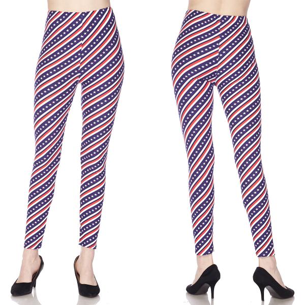 074 Red, White and Blue - US Flag Brushed Fiber Print Ankle Leggings - J298 Stars and Stripes - Plus Size (XL-2X)