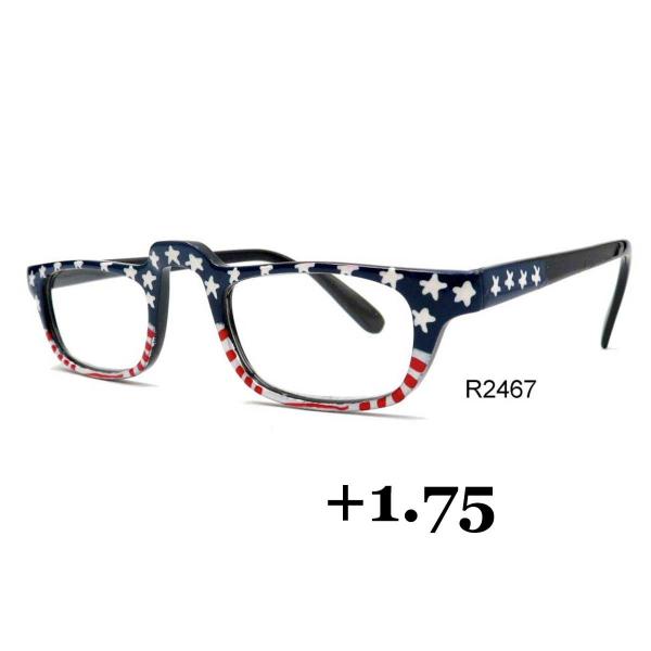 074 Red, White and Blue - US Flag USA Design Hand Painted Reading Glasses +1.75 - 