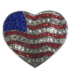 074 Red, White and Blue - US Flag FLAG HEART Magnetic Brooch  - 1.5