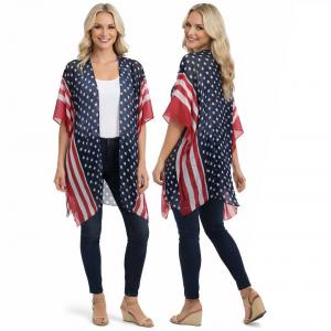 Wholesale 074 Red, White and Blue - US Flag KM/9644 <br>American Flag Kimono with Sequins - 