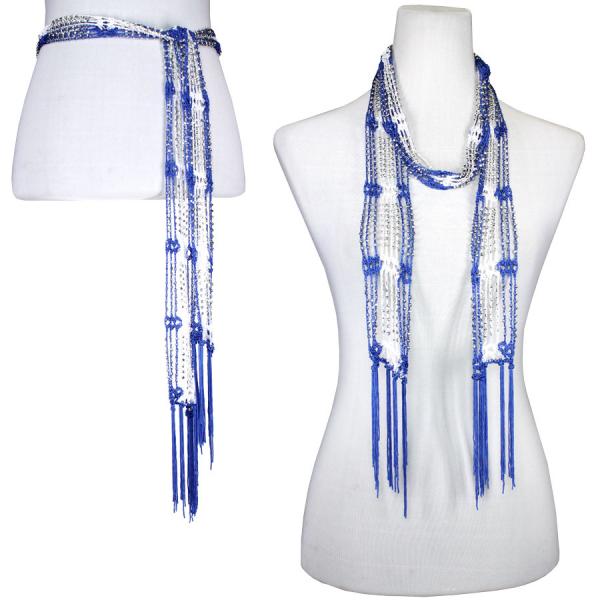 074 Red, White and Blue - US Flag Blue-White w/ Silver Beads Shanghai Beaded Scarf/Sash - 