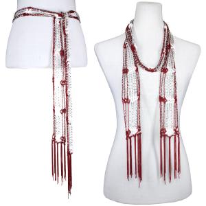 074 Red, White and Blue - US Flag Crimson-White w/ Silver Beads Shanghai Beaded Scarf/Sash - One Size Fits All