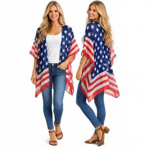 Wholesale 074 Red, White and Blue - US Flag KM/4133<br> American Flag Kimono  - One Size Fits All