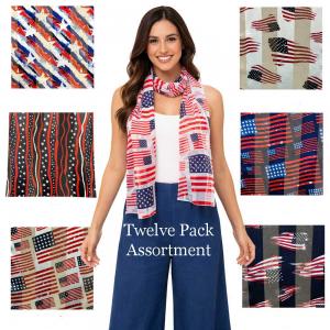 074 Red, White and Blue - US Flag Patriotic 12 Pack<br>
Patriotic Print Scarves - 