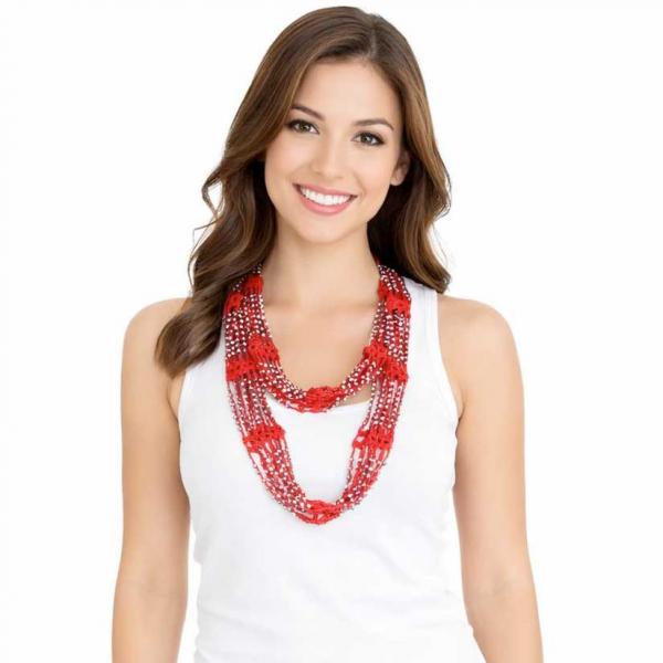 wholesale 074 Red, White and Blue - US Flag Shanghai Beaded Infinity 
Red w/ Silver Beads - 