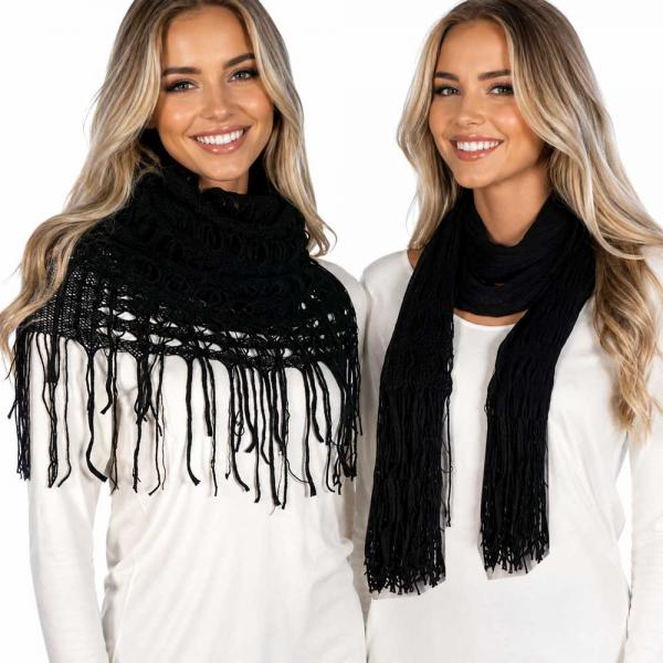 Wholesale 2140 - Long Knit Two Ways to Wear Scarf Black Oblong Scarves - Long Two Way Knit Tube* - 
