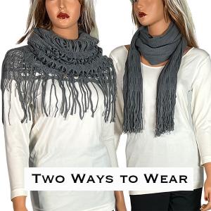2140 - Long Knit Two Ways to Wear Scarf Grey Oblong Scarves - Long Two Way Knit Tube* - 