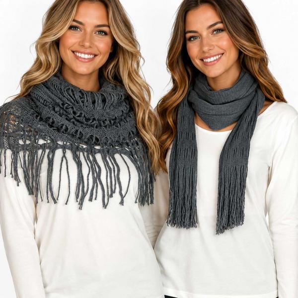 Wholesale 2140 - Long Knit Two Ways to Wear Scarf Grey Oblong Scarves - Long Two Way Knit Tube* - 