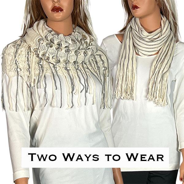 Wholesale 2140 - Long Knit Two Ways to Wear Scarf Beige-Grey Striped Oblong Scarves - Long Two Way Knit Tube* - 