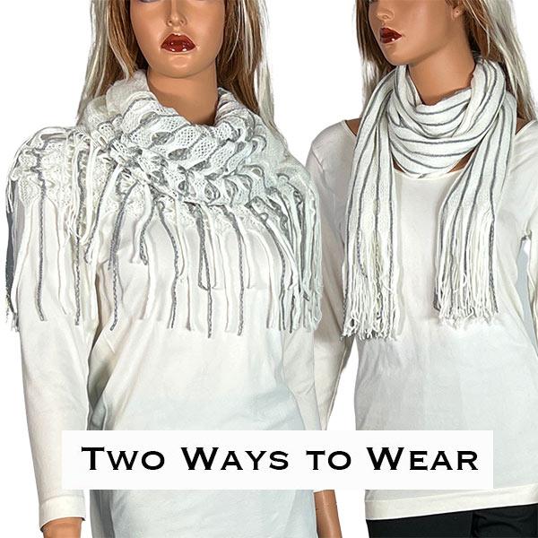 Wholesale 2140 - Long Knit Two Ways to Wear Scarf Ivory-Grey Striped Oblong Scarves - Long Two Way Knit Tube* - 
