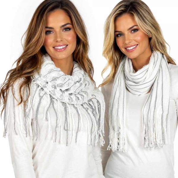 Wholesale 2140 - Long Knit Two Ways to Wear Scarf Ivory-Grey Striped Oblong Scarves - Long Two Way Knit Tube* - 