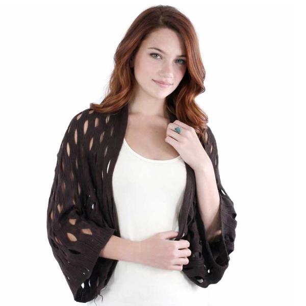 wholesale 2141 - Oval Mesh Scarf/Shrug Dark Brown - 