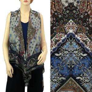 2144 - Chiffon Scarf Vests (Style 2)  #0124 Blue-Brown Multi Print MB - One Size Fits All