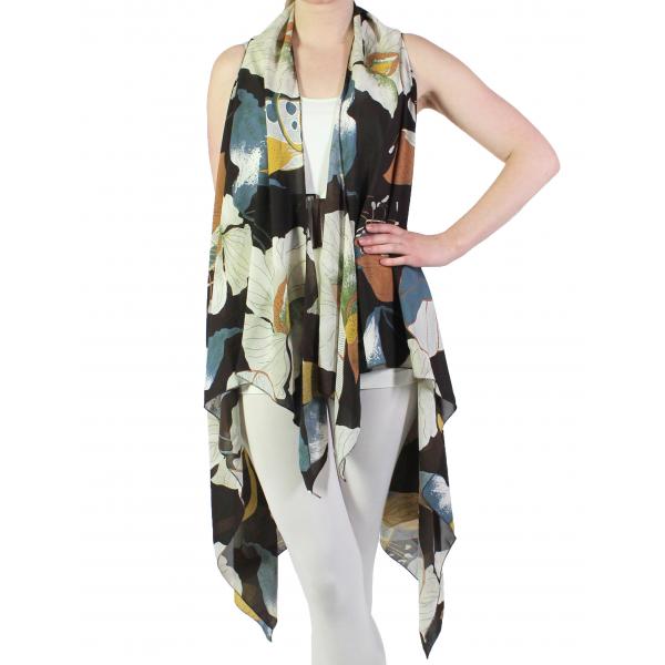 wholesale 2144 - Chiffon Scarf Vests (Style 2)  #0482 Black Georgia O'Keefe Floral* (MB) - One Size Fits All