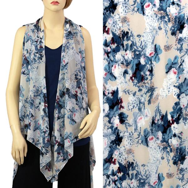 Wholesale 2144 - Chiffon Scarf Vests (Style 2)  #8581 Beige-Blue Floral Print* MB - One Size Fits All