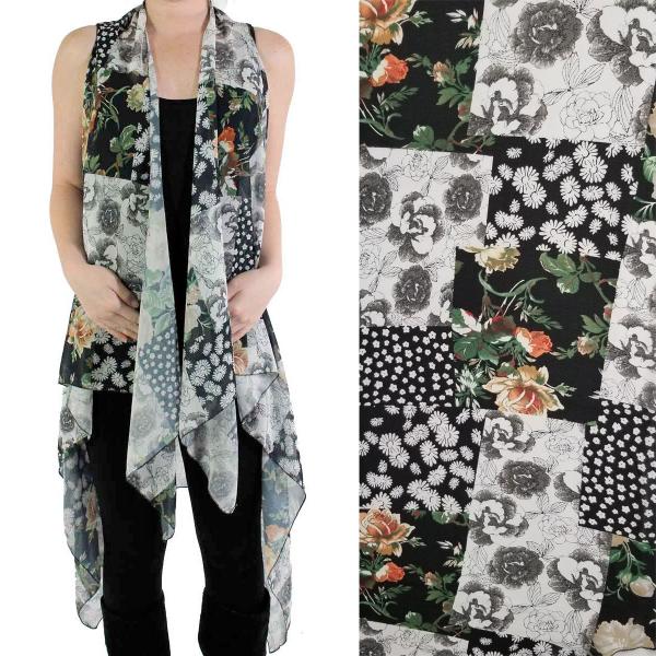 Wholesale 2144 - Chiffon Scarf Vests (Style 2)  #8551 Green-Grey Multi Print* MB - One Size Fits All
