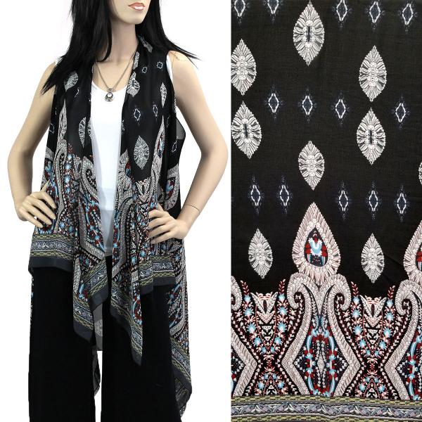 Wholesale 2144 - Chiffon Scarf Vests (Style 2)  #0100 Black Paisley MB - One Size Fits All
