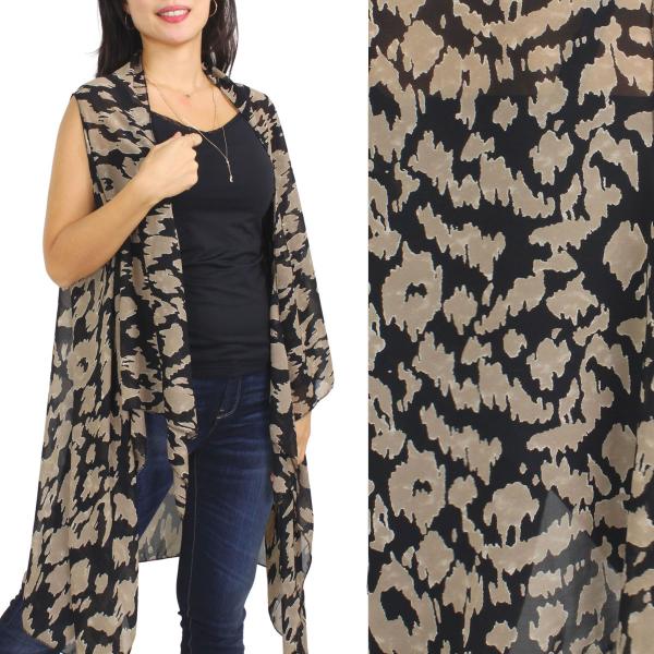 2144 - Chiffon Scarf Vests (Style 2)  #9938 ABSTRACT BLACK AND TAN Chiffon Scarf Vests (Style 2) - One Size Fits All