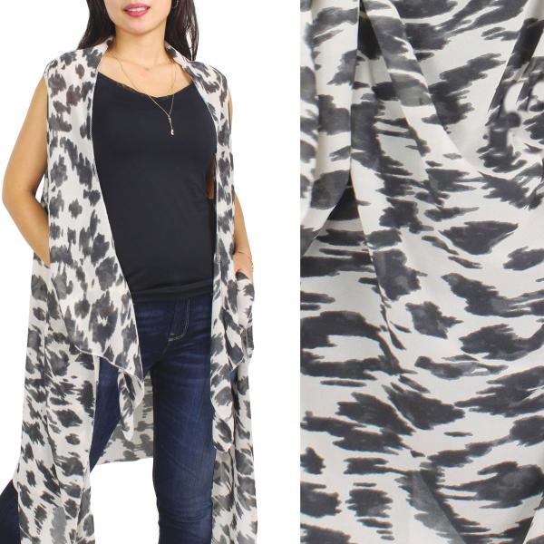 2144 - Chiffon Scarf Vests (Style 2)  #9938 ABSTRACT GREY Chiffon Scarf Vests (Style 2) - One Size Fits All