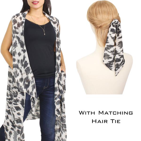 2144 - Chiffon Scarf Vests (Style 2)   Set #9938 ABSTRACT GREY Chiffon Scarf Vests with Hair Tie - One Size Fits All