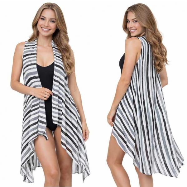wholesale 2144 - Chiffon Scarf Vests (Style 2)  #0060 Black/Grey/White Stripe - One Size Fits All