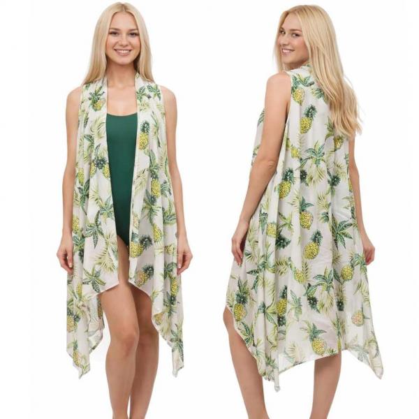 wholesale 2144 - Chiffon Scarf Vests (Style 2)  #1C38 Pineapple Print - One Size Fits All