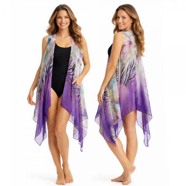 wholesale 2144 - Chiffon Scarf Vests (Style 2)  #P31<BR>
Animal Print in Purple - 