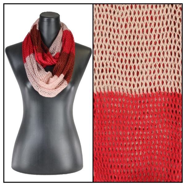 wholesale 4059 Infinity Scarves - Knitted Multi Stripe  Red-Pink (MB) - 