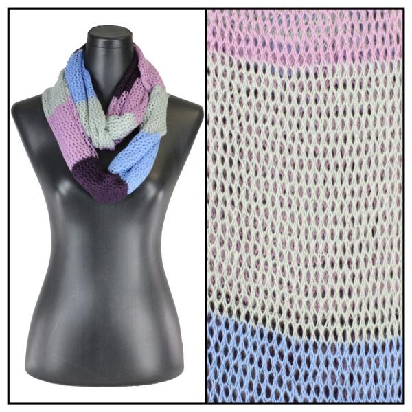 4059 Infinity Scarves - Knitted Multi Stripe  Purple-Blue - 